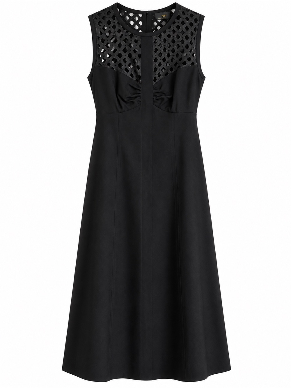 Fendi Black Sleeveless geometric laser cut A-Line Dress with open waist detail